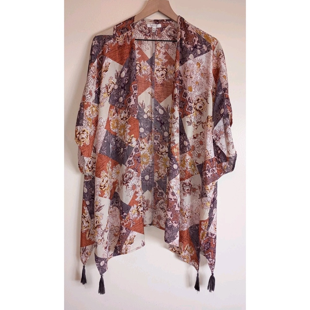 Maurices Floral‎ Patchwork Tassel Kimono Boho Open Front Dolman Sleeve One Size